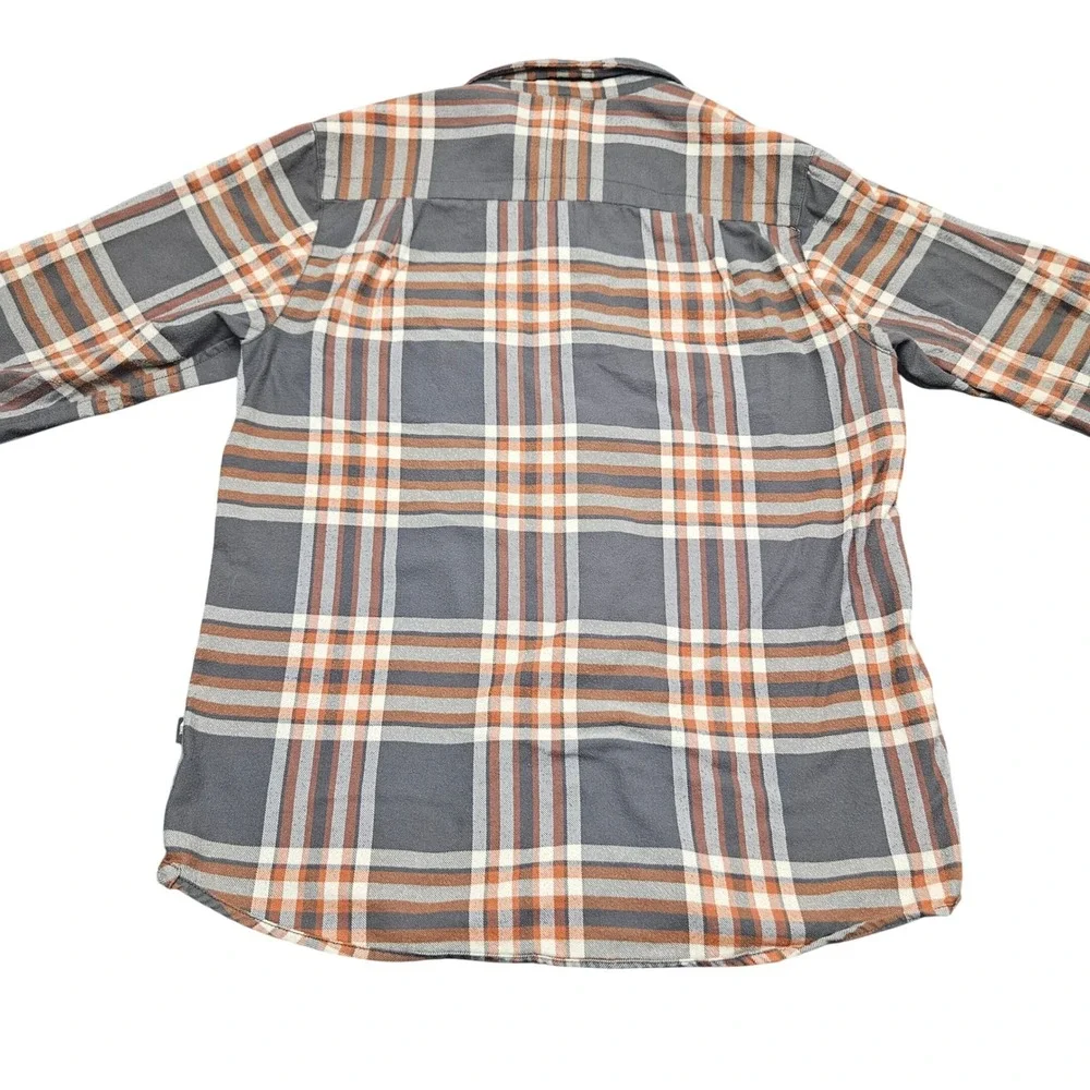 North Face Mens L Plaid Flannel Long Sleeve Button Up Shirt Gray Orange Gorpcore